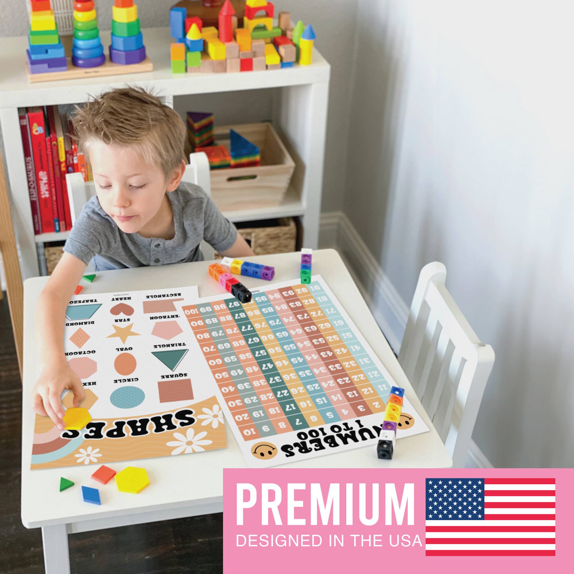 Hadley Designs 11" x 17" Designs Retro Boho Preschool Educational Laminated Posters Set